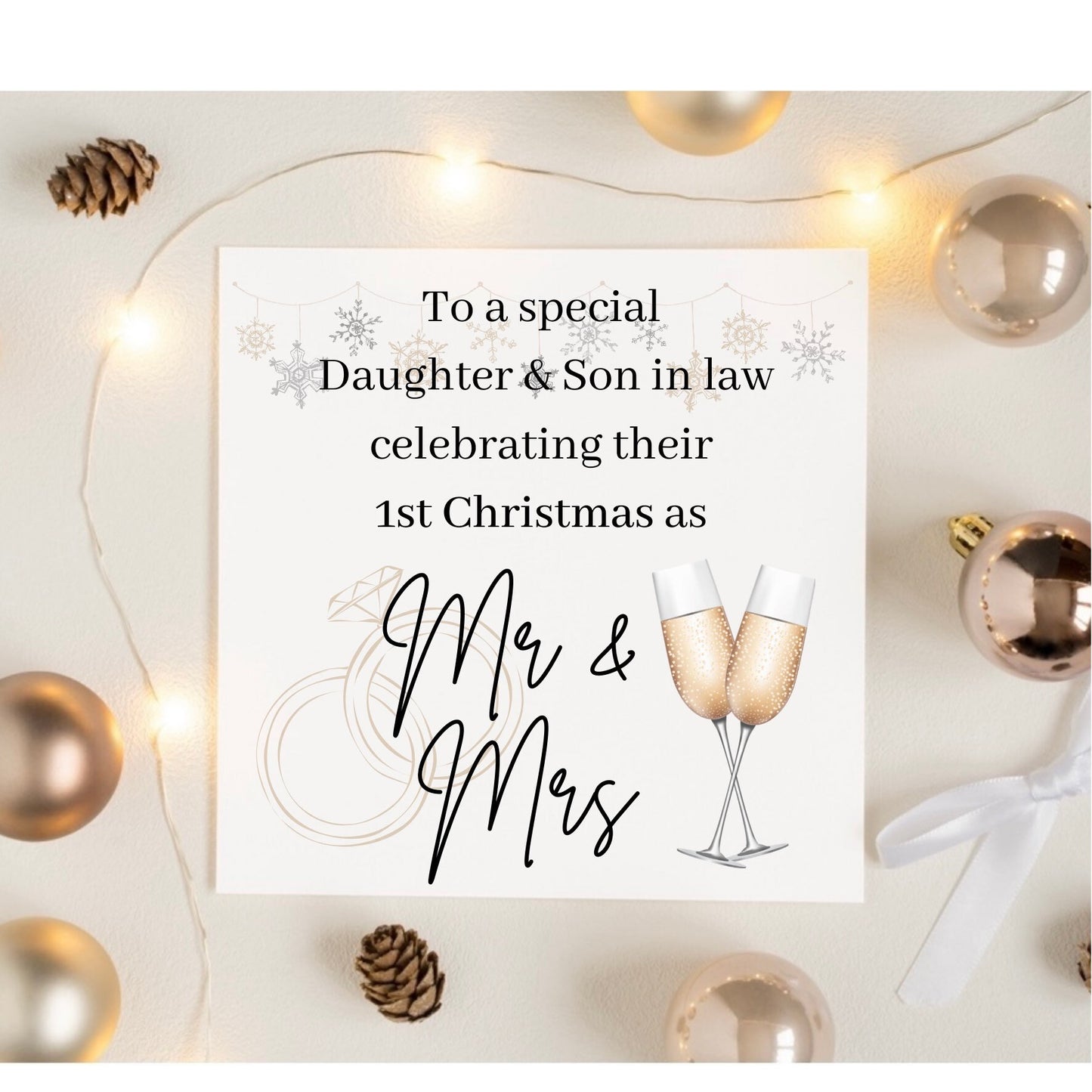 To a special daughter and son in law celebrating first Christmas as a Mr and Mrs, Christmas card for newlyweds of 2023  Xmas married card