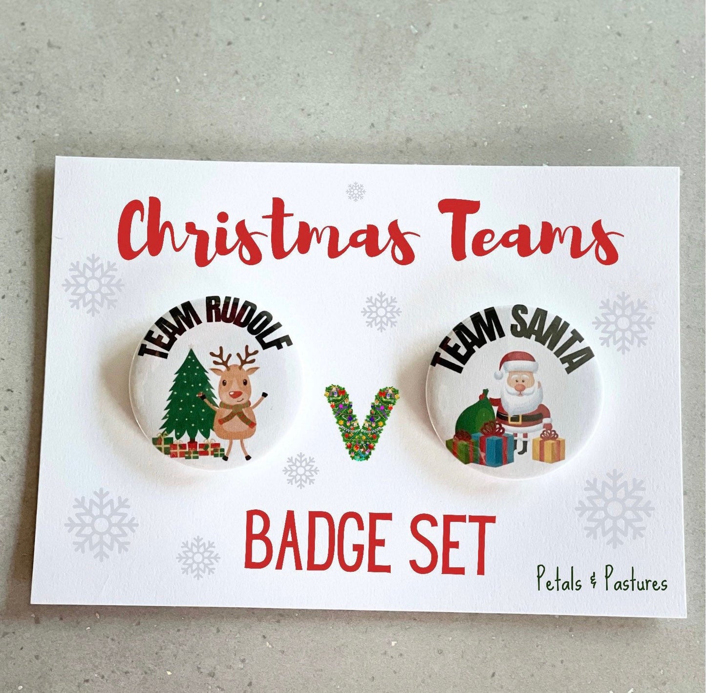 Christmas team Santa, team reindeer badge pack, 58mm Xmas badges for kids party, Christmas Eve box filler, diy cracker fillers