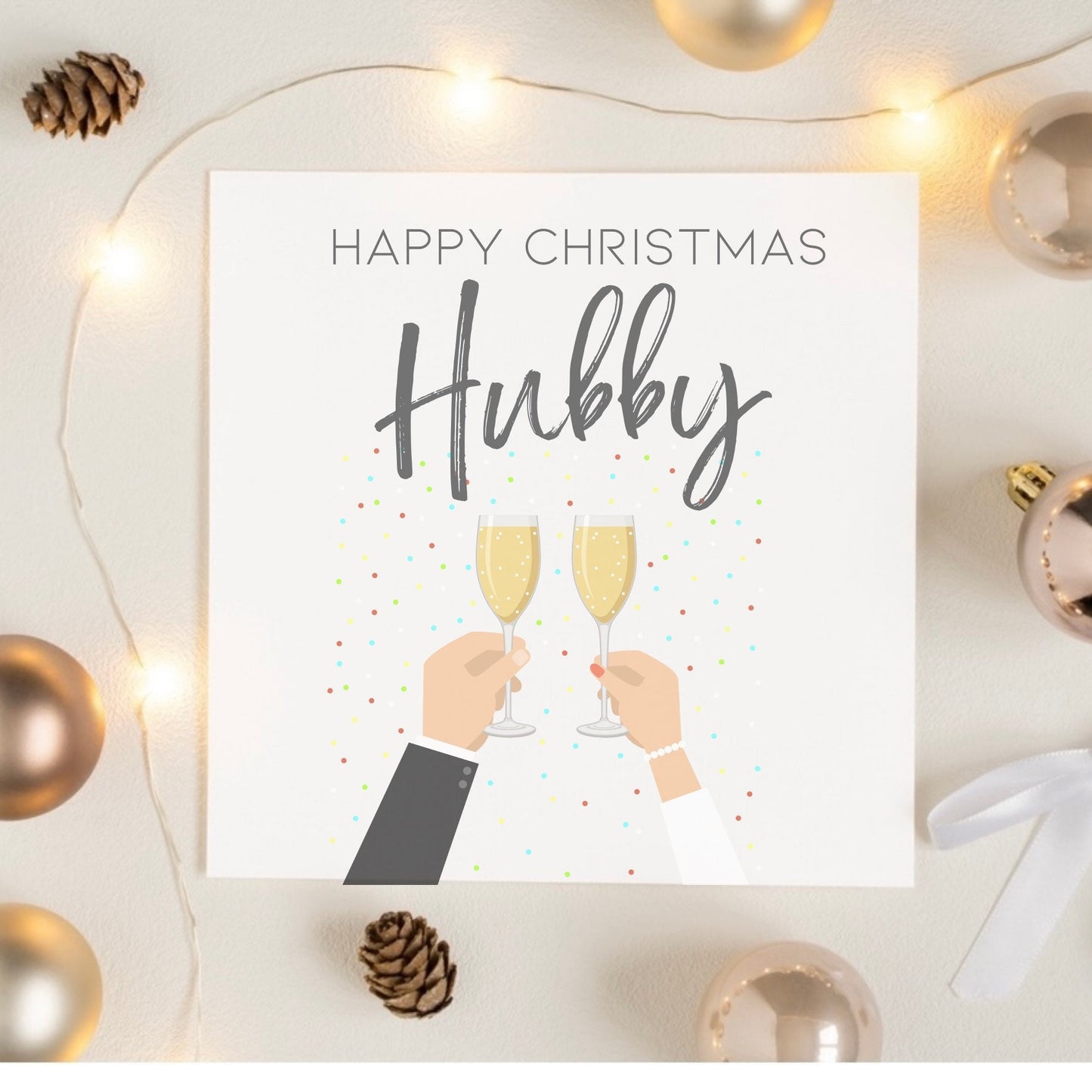 Happy Christmas Hubby Card, first Christmas married, new husband Xmas cards, newlyweds Xmas card, xmas champagne