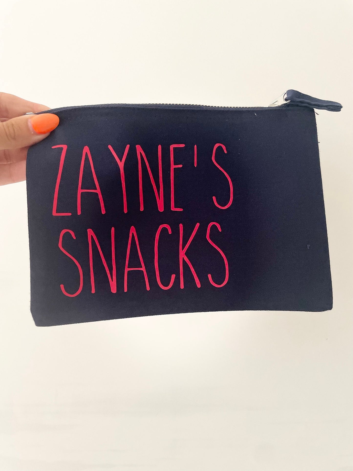 Snacks bag, personalised pouch for school, nursery, college and work. Daughter and son birthday gift, good luck at school presents