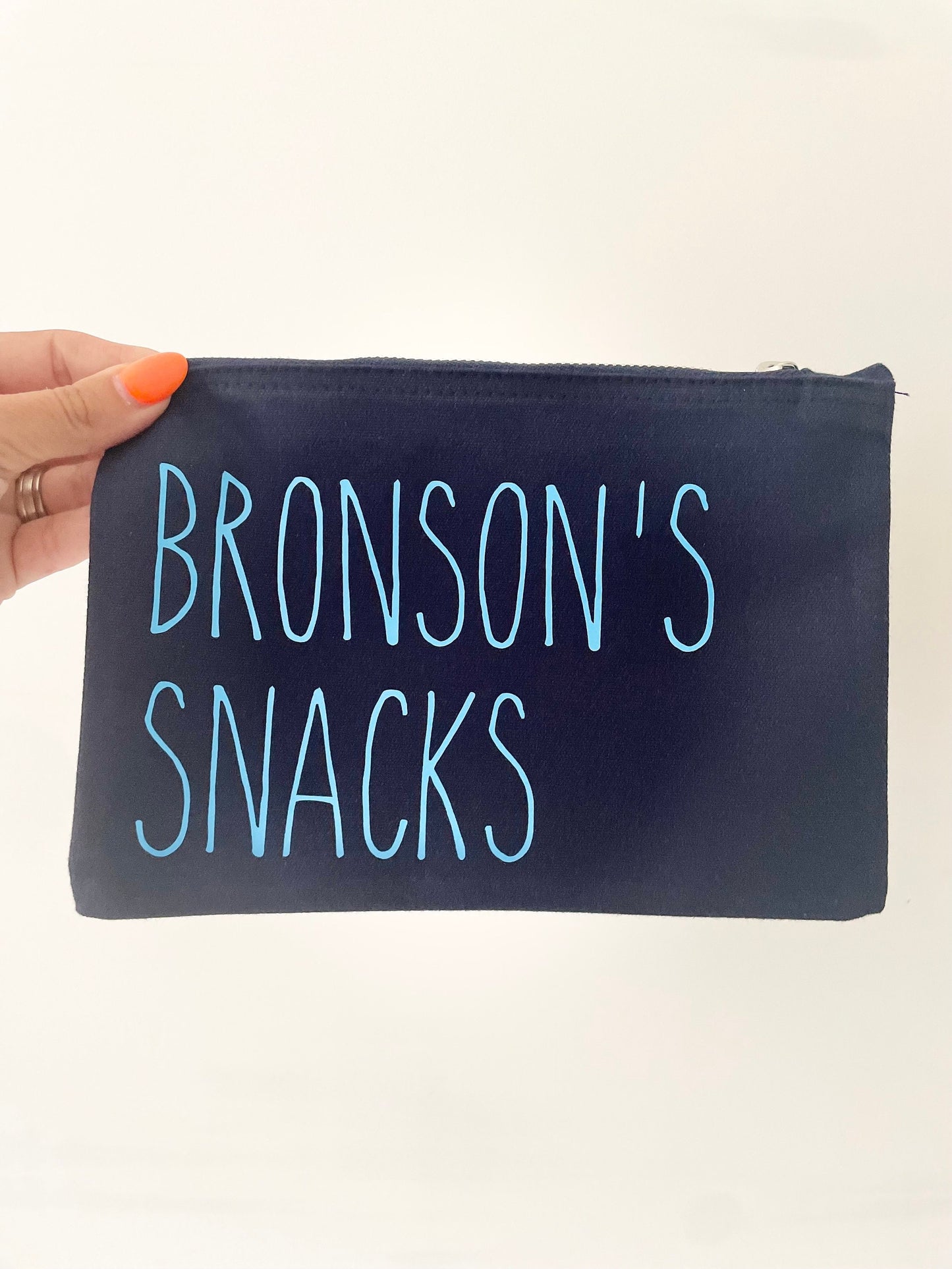 Snacks bag, personalised pouch for school, nursery, college and work. Daughter and son birthday gift, good luck at school presents