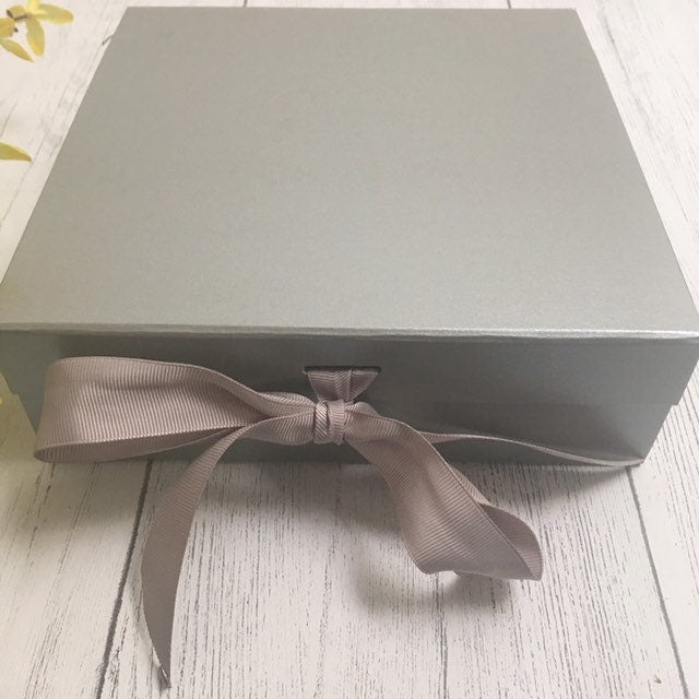 Mother of the bride gift box, mother of the groom gift box, bridal party gift box, personalised grey gift box, personalised gift box.