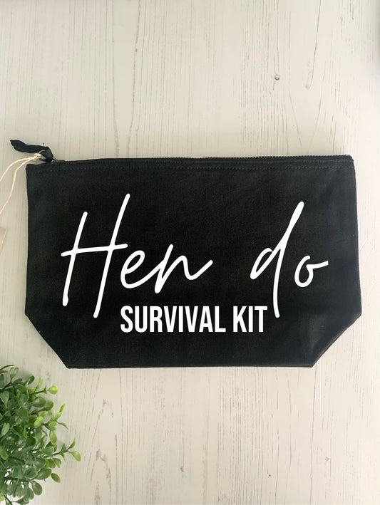 Hen do survival kit bag, hen party bag, bride survival kit, hen party hangover kit, brides toiletry case for hen weekend, hen make up bag