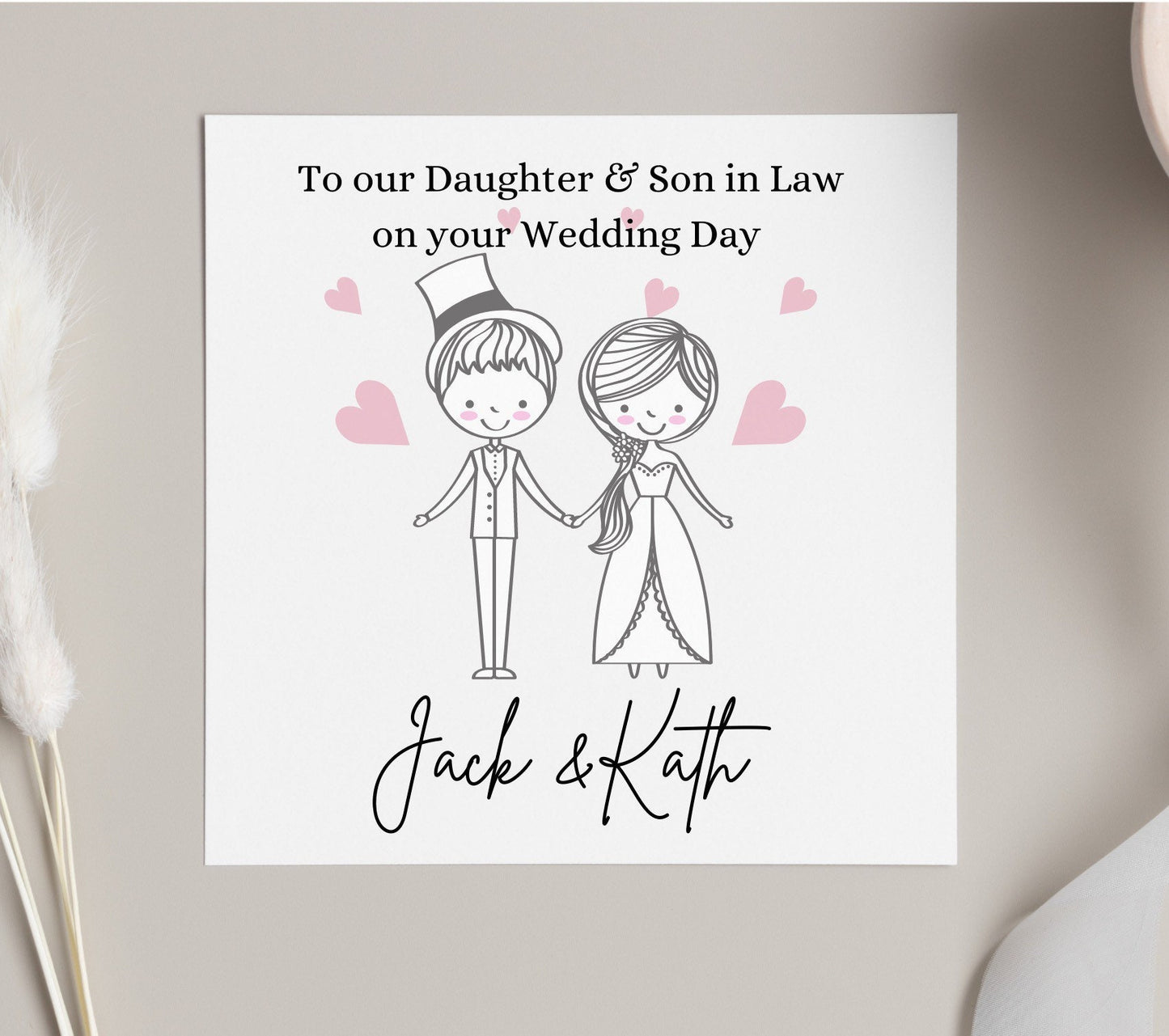 To daughter and son in law on wedding day card, personalised wedding day card, bride & groom wedding card,