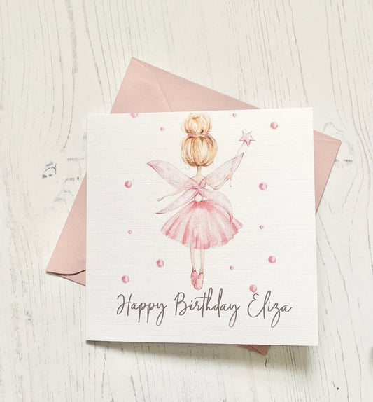 Happy birthday pink ballerina girly greeting card, personalised granddaughter , niece and daughter celebration and new baby cards.