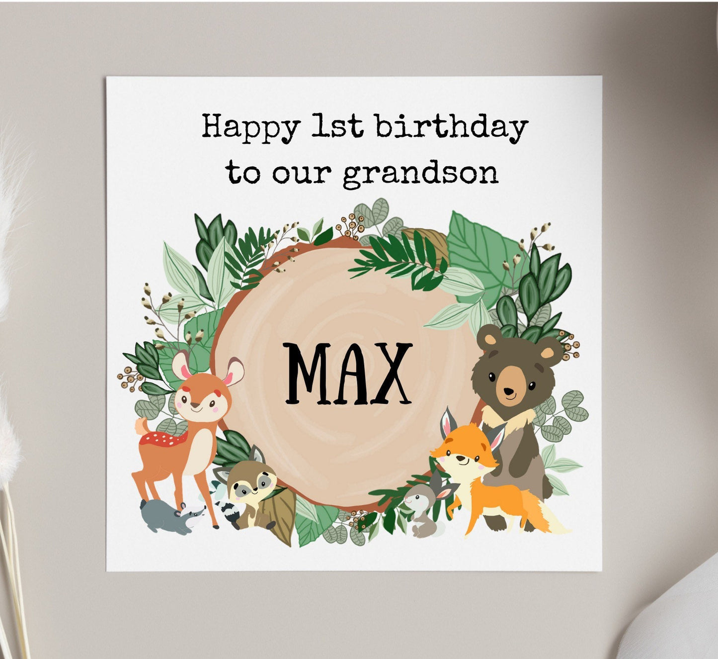 Happy birthday card for children, personalised jungle theme birthday, safari animals, first birthday cards for boys