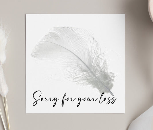 Sorry for your loss card, feather cards, sympathy card, grievance card, loss and grieving, bereavement cards, funeral card for flowers