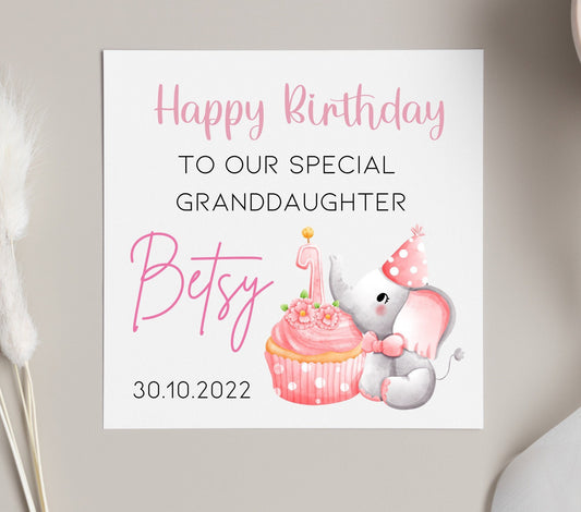 Personalised girls First birthday card for daughter, granddaughter or niece. 1st Bday greeting card