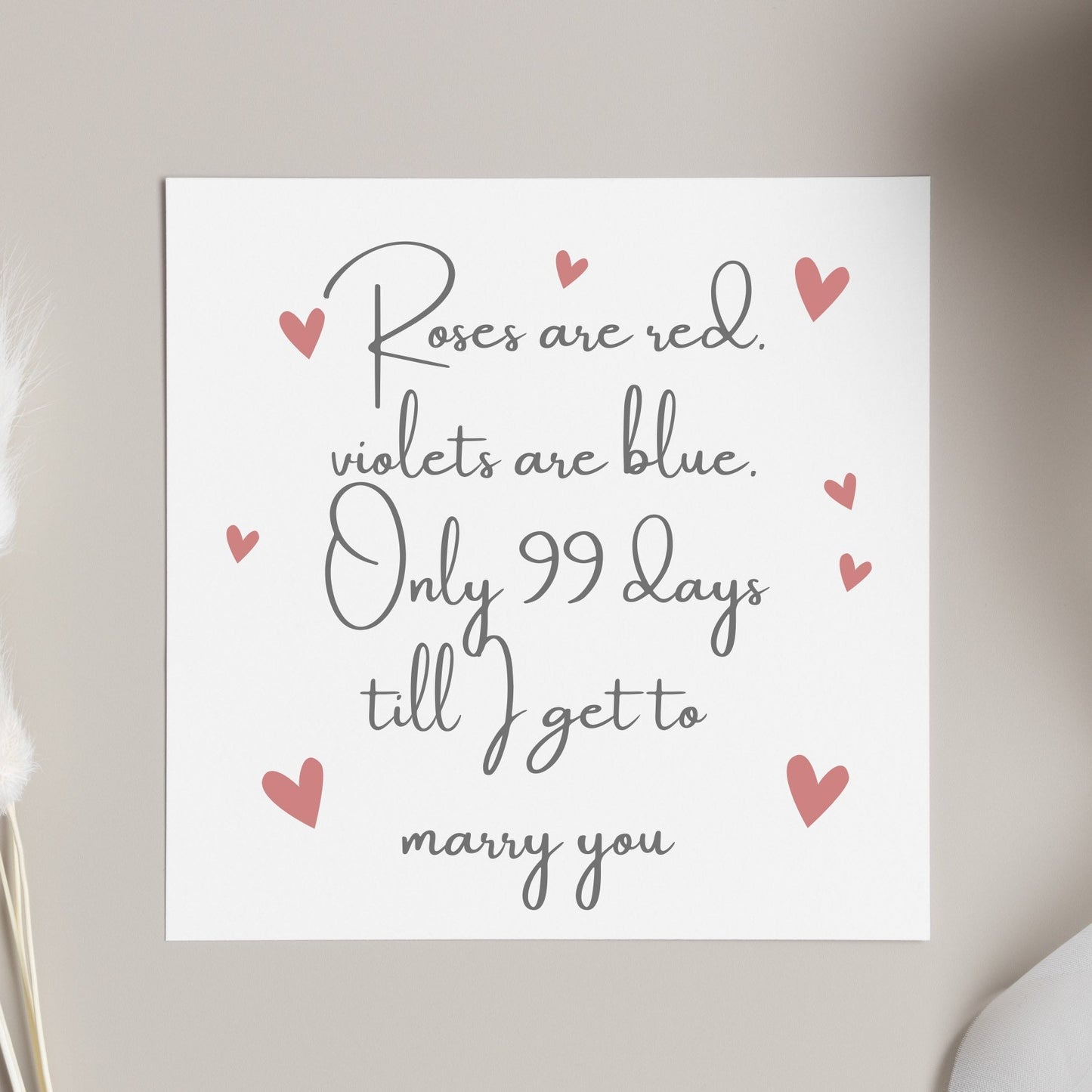 Roses are red, violets are blue Valentine’s Day card for engaged couples marrying in 2023. Personalised wedding countdown card for fiance